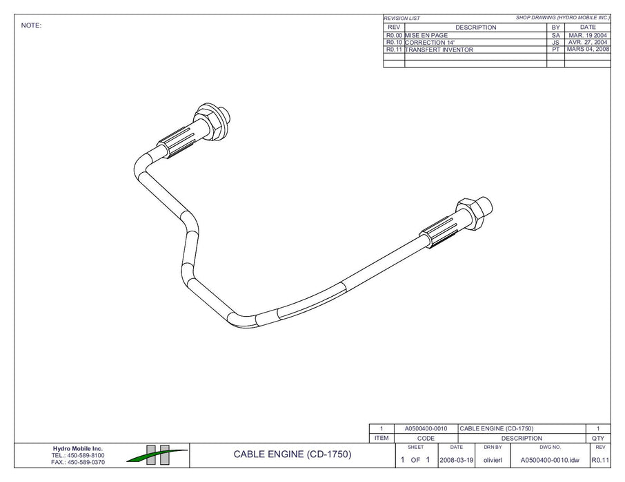 5'9" Engine Cable CD-1750
